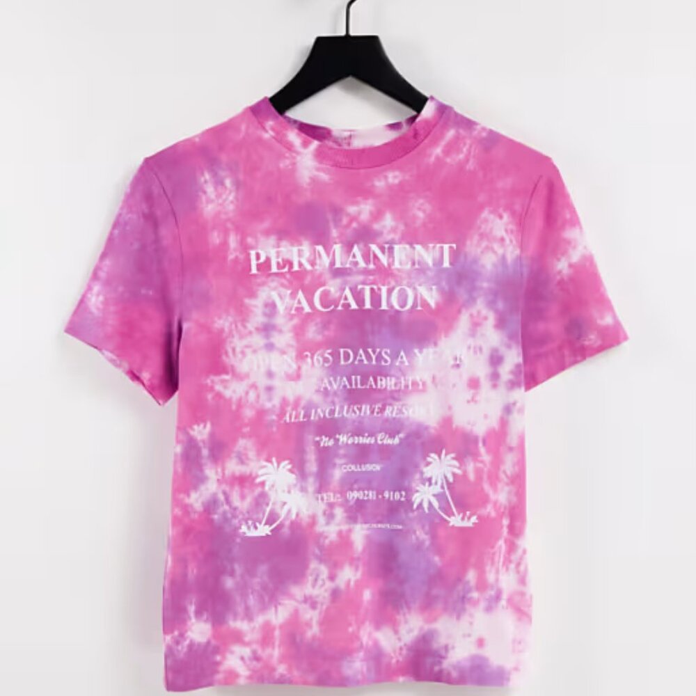 Collusion Asos Pink Vacation Tie-Dye Graphic T-Shirt Size Large Euc